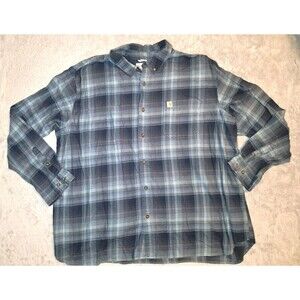 Carhartt Men 3XL Rugged Flex Blue Hamilton Plaid Long Sleeve Button Shirt 103820